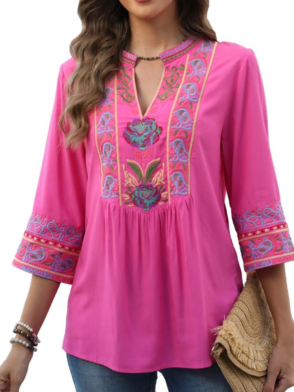 Traditional Floral Embroidered Tops for Women Mexican Peasant Blouses Bohemian